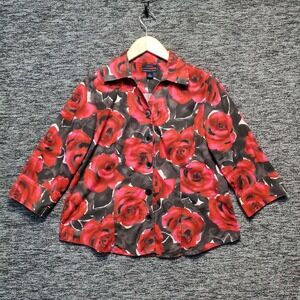 Westbound Petites Button Up Shirt Womens 14P Red Floral Wrinkle Free Blouse